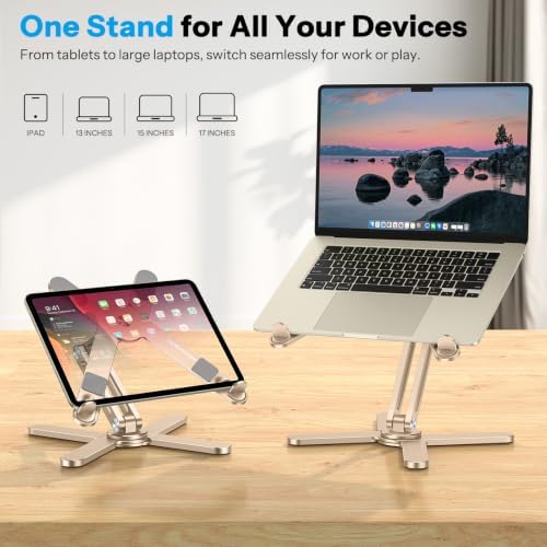 OMOTON LA10 360° Rotating Laptop Stand Riser Foldable for Desk, Gold - Image 6