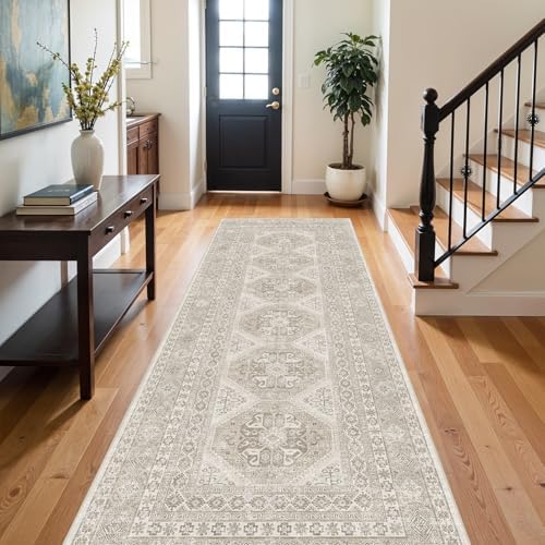 Ksrau 3x10 Runner Rug Washable Vintage: Non Slip Hallway Runners Beige by Ksrau