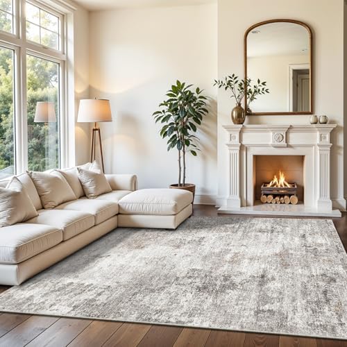 10x14 Area Rug Living Room – Washable Large Neutral Modern Abstract Soft Low Pile Non-Slip Thin Carpet for Bedroom, Dining Room, Home Office (Beige, Grey) - Image 3