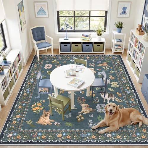 Soalmost Dog 8x10 Area Rugs for Living Room, Washable Soft Rug Navy Blue - Image 2
