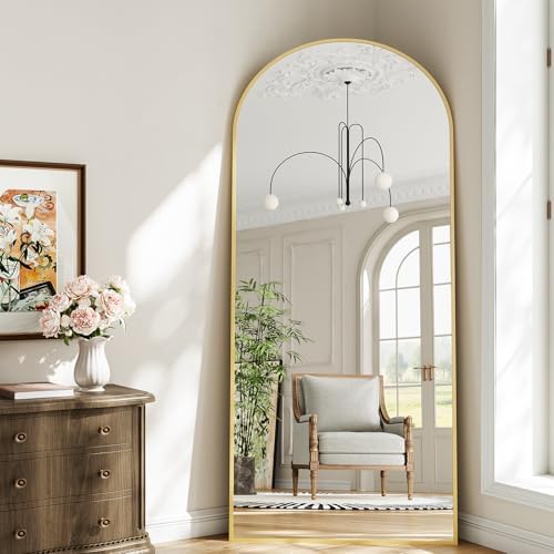 Large Full Length Mirror, 30"x71" Arched Floor Mirror Full Length with Stand, Room Decor Big Full Body Mirror with HD Tempered Glass Aluminum Frame for Bedroom Living Room,Gold - Image 4