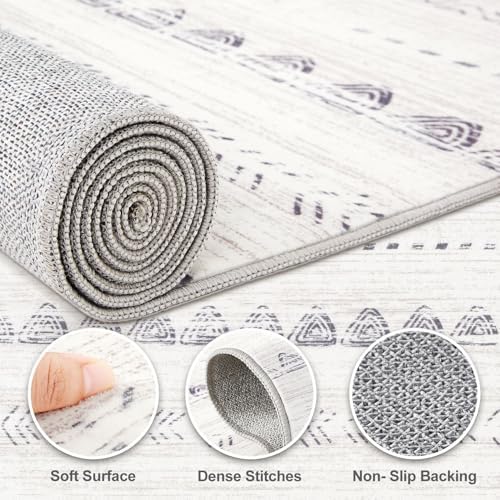 Nakagishi Boho 2x6 Runner Rug Machine Washable Rugs Non Slip Gray - Image 3