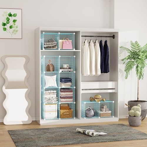 C&AHOME Wire Cube Storage, 12 - Cube Organizer Metal C Grids, Closet, Blue - Image 5