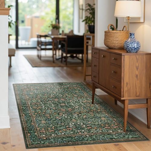 Rugxara Green Floral 3x5 Rug for Entryway Bedroom Washable Area Rugs Carpet - Image 2