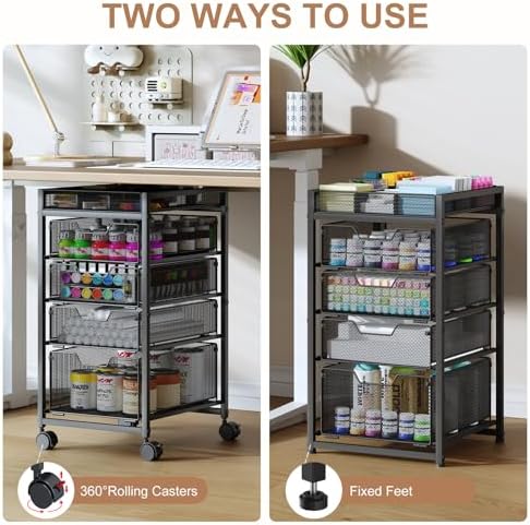 Rolling Utility Cart with 4 Drawers, Craft Organizer and Storage Carts with DIY Divider, Lockable Wheels Storage Organizer for Art Supplies, Store for Brushes & Paints & Small Parts(Patent Pending) - Image 3