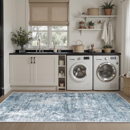 Soalmost Abstratc Runner Rug 2x5 Washable Kitchen Entry Runners Blue/Grey - Image 4