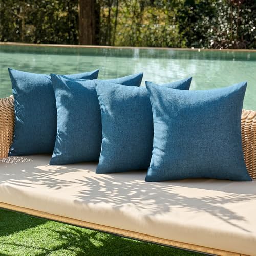 MIULEE Pack of 4 Decorative Outdoor Throw Pillow Covers Linen Waterproof Pillow Covers Summer Farmhouse Cushion Cases for Patio Garden Tent Balcony Couch Sofa 16x16 Inch Navy Blue by MIULEE