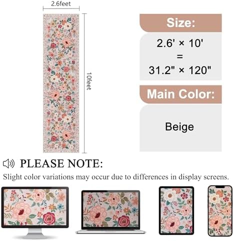 DUKINO 2.6x10 Runner Rug for Hallway, Washable Kitchen Rugs Non Slip, Beige - Image 2