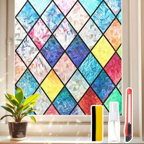 Window Privacy Film Stained Glass 45.2" x 78.7" Rainbow by Unknown