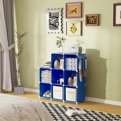 AWTATOS Cube Storage Organizer, 8 Cube Closet Organizers Stackable, Blue - Image 3