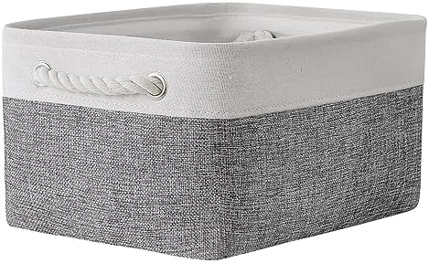 TheWarmHome Organization and Storage Basket for Shelves - 1 Pack 14x10x6.7 inch Collapsible Storage Bins, Fabric Storage Cubes for Closet Organizer Toy Gift Cloth (White & Grey) by TheWarmHome