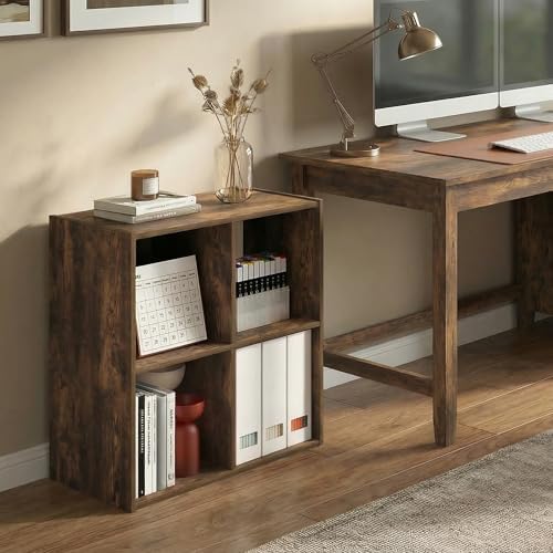 Furinno PELLI Book Shelf, 4-Cube Bookshelf with Open & Closed Back Cubes, 2 x 2 Storage Organizer Cabinet, 11.6 x 24.2 x 24.2, for Living Room, Bedroom, Home Office, Amber Pine - Image 2