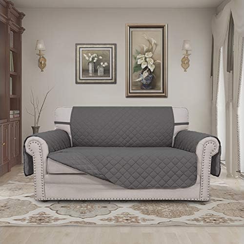 Easy-Going Reversible Loveseat Couch Cover for 2 Cushion Couch Sofa Cover for Dogs Water Resistant Furniture Protector with Foam Sticks Elastic Straps for Pet (Loveseat, Gray/Gray) - Image 2