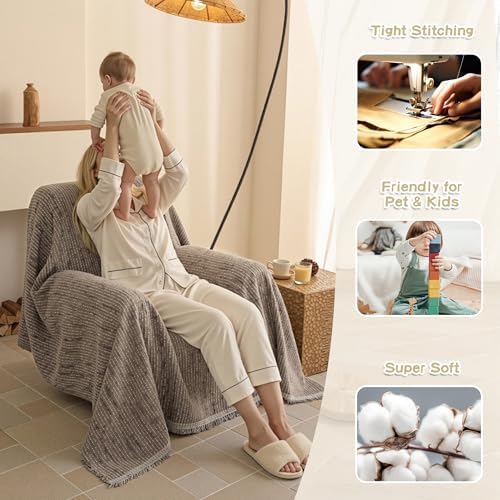 MYSKY HOME Oversized Armchair Couch Cover for 1 Cushion Couch, Washable Sofa Protector, Chair Couch Covers Sofa Covers Sofa Throws Sofa Slipcovers Futon Cover for Pet, Kid, 71"X91", Sand - Image 2