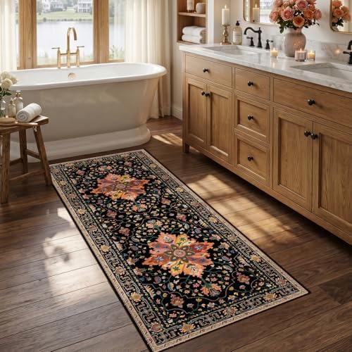 RELEANY Washable Area Rug, Runner 2'6"x5', Black/Colorful by RELEANY