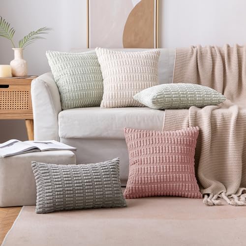 MIULEE Corduroy Decorative Throw Pillow Covers 18x18 Blush Pink Pack of 2 - Image 3
