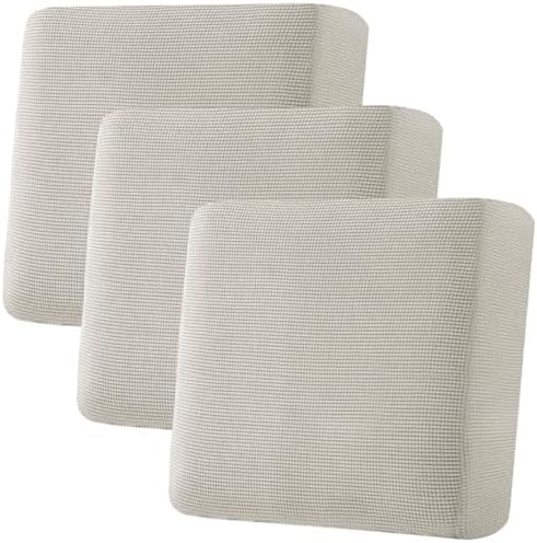 H.VERSAILTEX Super Stretch Individual Seat Cushion Covers - Sofa & Couch Cushion Slipcover Sets - Thick Jacquard Textured Twill Fabric (3 Piece XL Sofa Cushion Covers, Island Fossi) by HVERSAILTEX