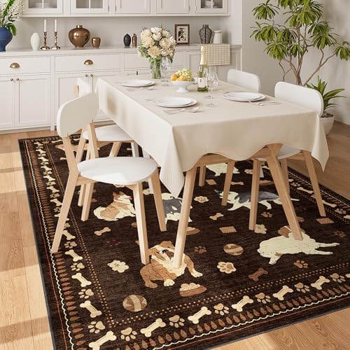DUKINO 5x7 Area Rugs, Washable Dog Rug for Kids Room Non Slip, Brown - Image 3