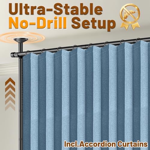 AJAZZ Room Divider Curtain (Blue, W100 x L84 in, 1 Panel)+ Tension Curtain Rod No Drilling (H) 43-120×(W) 35-100 in, for Privacy/Soundproof Curtains, Heavy Duty Wall Separator - Image 3