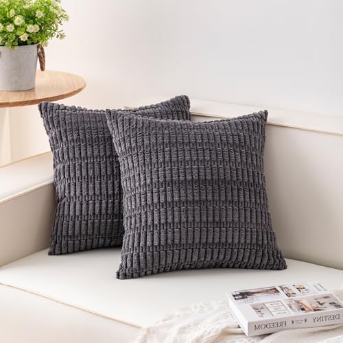 Pack of 2 Corduroy Decorative Throw Pillow Covers 18x18 Inch, Dark Grey by Unknown