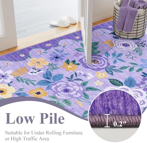 DUKINO 2x4 Entryway Rug, Floral Washable Kitchen Rugs Non Slip, Purple - Image 7