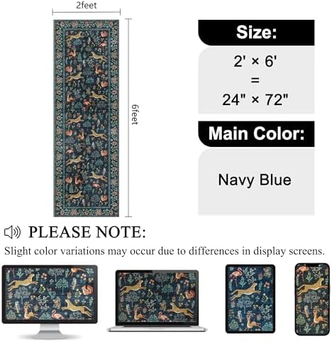 DUKINO 2x6 Runner Rug, Washable Animal Kitchen Rugs Non Slip, Navy Blue - Image 2