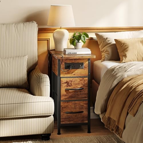 Huuger Narrow End Table with Charging Station, Side Table with 2 Drawers - Image 6