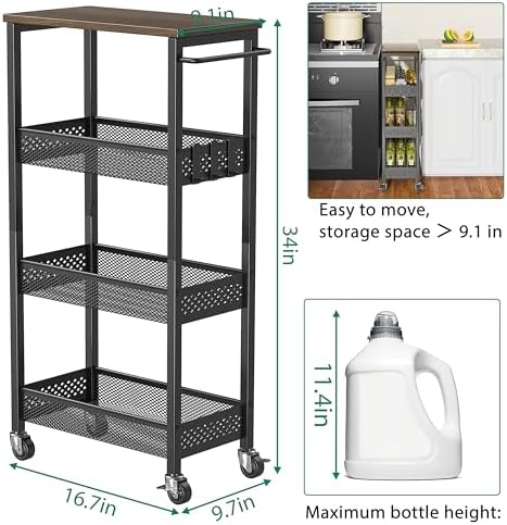 XYZLVSI Slim Rolling Storage Cart, 4 Tier Small Bathroom Cart Organizer - Image 5