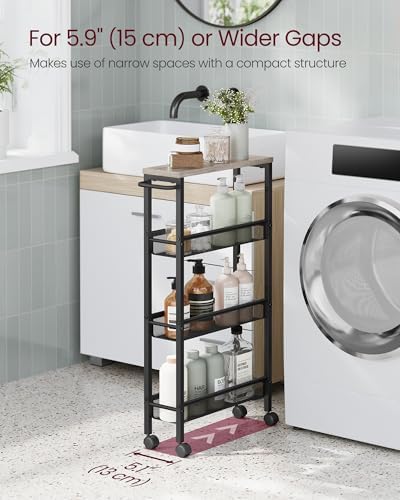 VASAGLE 4-Tier Slim Rolling Storage cart with Wheels, 5.1 Inches, Metal - Image 3