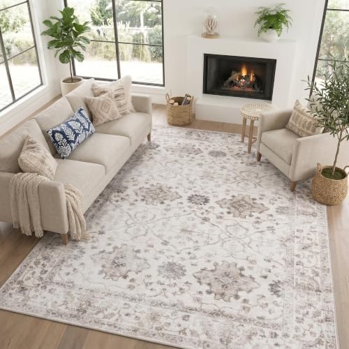 ReaLife Rugs Machine Washable Area Rug - Living Room Bedroom Bathroom Kitchen Entryway Office - Padded Low Pile Stain Resistant Premium - Boho Farmhouse Vintage - BEV - Beige 4' x 6' by ReaLifeRugs