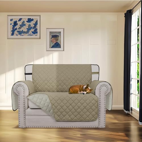 Easy-Going Reversible Chair Cover Washable Sofa Cover for Dogs Water Resistant Couch Slipcover Furniture Protector Cover with Adjustable Straps for Pets (Chair 30 in, Beige/Beige) - Image 2