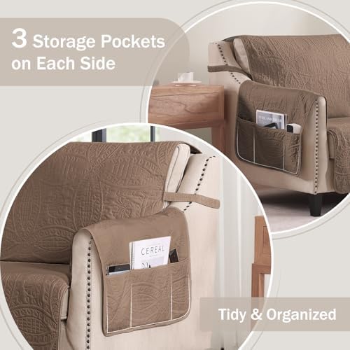 Toffee Quilted Recliner Covers, Waterproof Recliner Chair Covers, Lazy Boy Chair Covers, Pet Friendly Recliner Slipcover for Dogs Cats, Washable Furniture Protector (Recliner 22", Raw Umber) - Image 4
