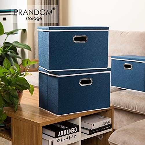 PRANDOM Extra Large Collapsible Storage Bins with Lids [5-Pack] Linen Fabric Foldable Storage Baskets Boxes Organizer Containers Cube with Cover for Bedroom Closet Office Nursery (22.8x15.75x13.8) - Image 2