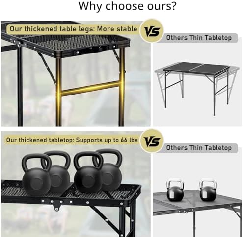 Anbte 3ft Tri-fold Grill Table, 3 Adjustable Heights Max 29.5", 35" x 16" - Image 6