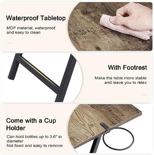 VECELO Folding TV Tray for Eating Set of 2, Portable Dinner/Snack Table with Cup Holder for Couch, Living Room and Small Space, Rustic Brown​ - Image 6