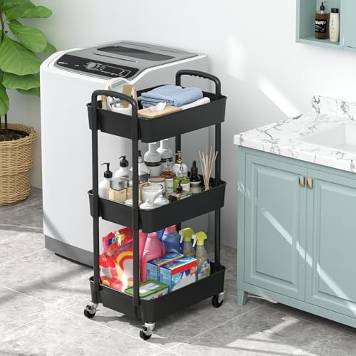 Sywhitta 3-Tier Plastic Rolling Utility Cart with Wheels for Storage,Black - Image 5