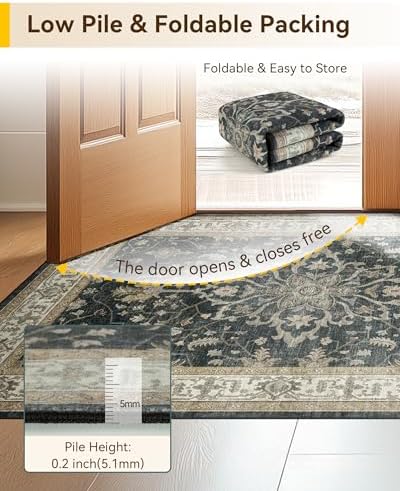 RELEANY Washable Area Rug, 3'x5', Black/Vintage/Beige - Image 6