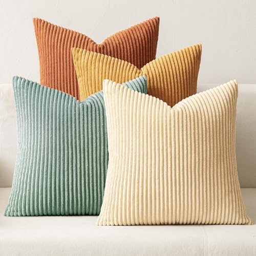 MIULEE Soft Corduroy Decorative Throw Pillow Covers Orange Teal 18x18 by MIULEE