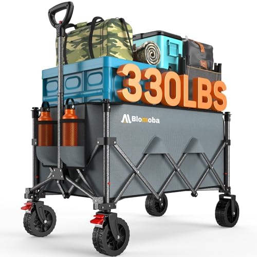Blomoba Collapsible Wagon Cart with Wheels, 330lbs Heavy Duty Wagon, Grey by Blomoba