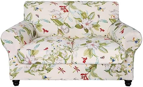 SearchI Stretch Sofa Cover Printed Couch Cover, Floral Pattern 3 Pieces Loveseat Slipcover with 2 Separate Cushion Cover, Washable Furniture Protector for Living Room(Loveseat, Spring Pattern) by SearchI