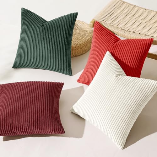 MIULEE Corduroy Decorative Throw Pillow Covers Christmas Red White 18x18 - Image 3