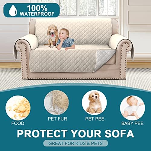 Turquoize 100% Waterproof Couch Cover Sofa Covers for 2 Cushion Couch Loveseat Covers Triple Non-Slip Couch Cover for Dogs Washable Furniture Protector Cover for Pets, Kids,Dog (Loveseat 54", Ivory) - Image 2