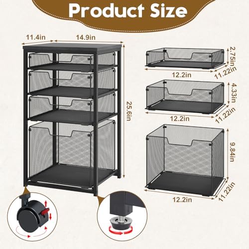 Sbanmao Rolling File Cart with 4 Storage Drawers, Mobile File Cabinet with Wheels, Hanging File Organizer, Under Desk Printer Stand Utility Cart Filing Cabinet for Home Office, Black - Image 2
