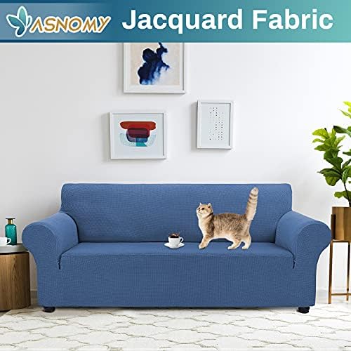 Asnomy Couch Covers for 3 Cushion Couch Stretch Sofa Covers Slipcovers, Pet Protector Furniture Covers for Dogs Cats Spandex Jacquard Fabric Small Checks（X-Large，River Blue） - Image 2