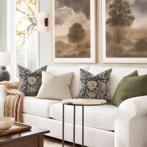 Vintage Floral Print Throw Pillow Covers 22x22 Set of 2 Neutral Modern Farmhouse Pillow Cases Accent Decorative Cushion Covers Boho Home Decor for Couch Sofa Chair Bed Living Room, Navy - Image 6