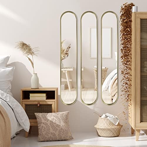 OUSHUAI Gold Tall Mirror,Narrow Capsule Long Mirrors with Metal Frame for Entryway,Hallway,Living Room 44"X8" (3pcs) - Image 4