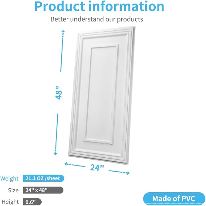 Art3d PVC Ceiling Tiles, 3D Plastic Sheet in White, 2 × 4 ft, 12-Pack | Lightweight, Waterproof, No Sag and Breakage, Compatible with Grid System, Perfect for Basement, Kitchen - Image 4
