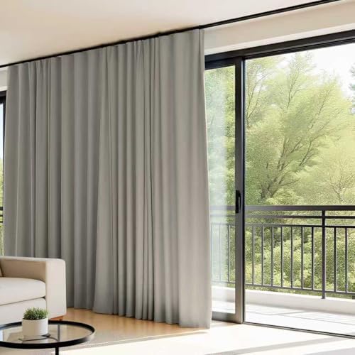 Room Divider Curtains Flexible Ceiling Tracks set Curtain track Ceiling Mount Blackout Curtain for Living Room Bedroom Ceiling Curtain Rod Privacy Dividers Panel W100xH120 Light Grey Drape&Black rail - Image 2