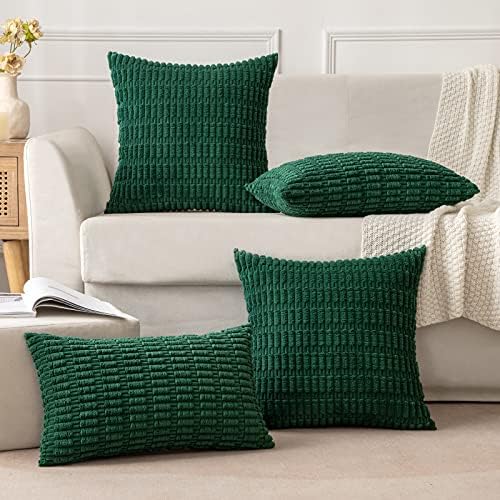 MIULEE Pack of 2 Dark Green Corduroy Decorative Christmas Pillow Covers 12x20 Inch Soft Boho Striped Throw Pillow Covers Modern Farmhouse Home Decor for Sofa Living Room Couch Bed - Image 3