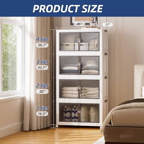 SAILUN 464Qt Stackable Storage Bins,Storage Cabinet with a Lid,4 Pack White - Image 6